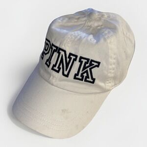 Victoria's Secret PINK Baseball Hat WHITE Adjustable Cap‎ Embroided